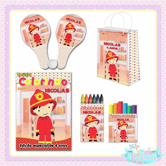 Kit Colorir com Massinha Sacolinha e Raquete Bombeiro