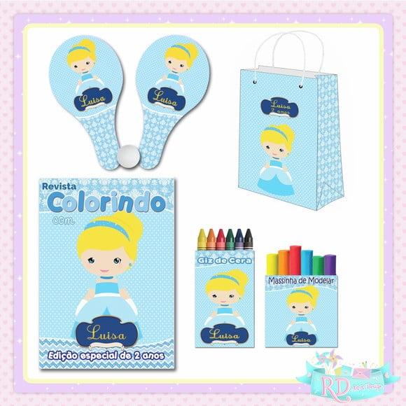 Kit Colorir com Massinha Sacolinha e Raquete Cinderela Cute