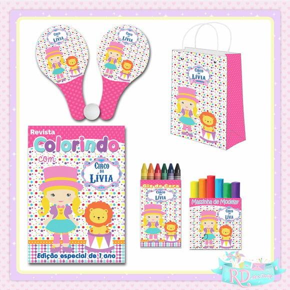 Kit Colorir com Massinha Sacolinha e Raquete Circo Rosa
