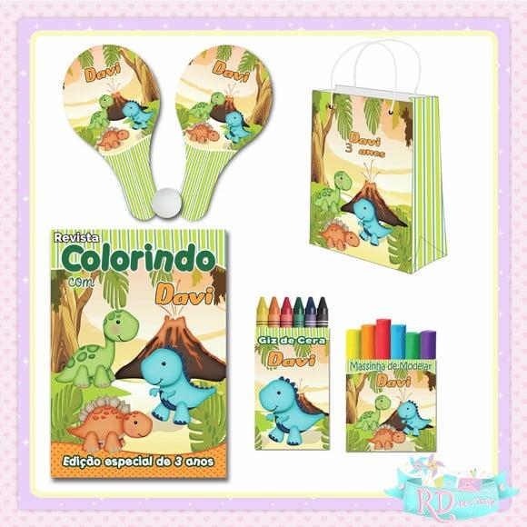 Kit Colorir com Massinha Sacolinha e Raquete Dinossauro Cute