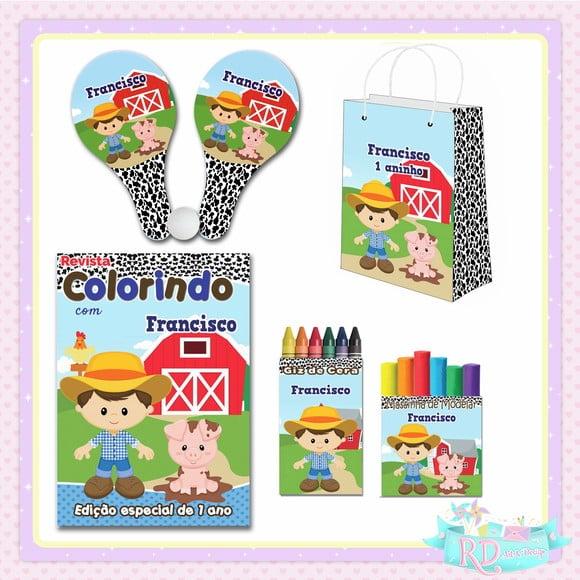 Kit Colorir com Massinha Sacolinha e Raquete Fazendinha