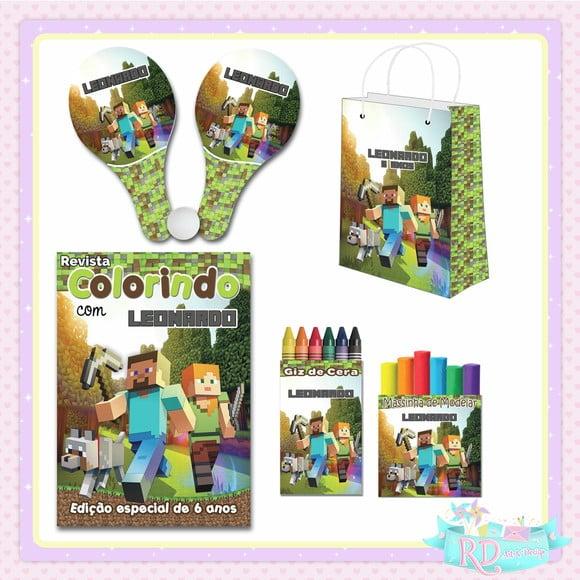 Kit Colorir com Massinha Sacolinha e Raquete Minecraft