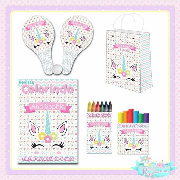 Kit Colorir com Massinha Sacolinha e Raquete Unicórnio