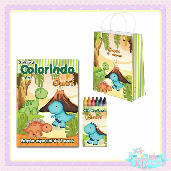 Kit Colorir com Sacolinha Dinossauro Cute