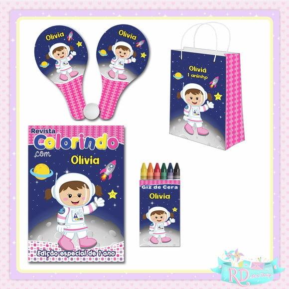Kit Colorir com Sacolinha e Raquete Astronauta Rosa