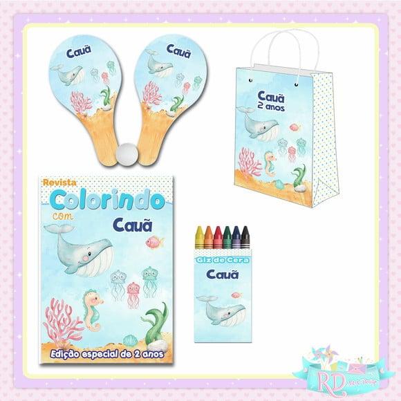 Kit Colorir com Sacolinha e Raquete Fundo do Mar