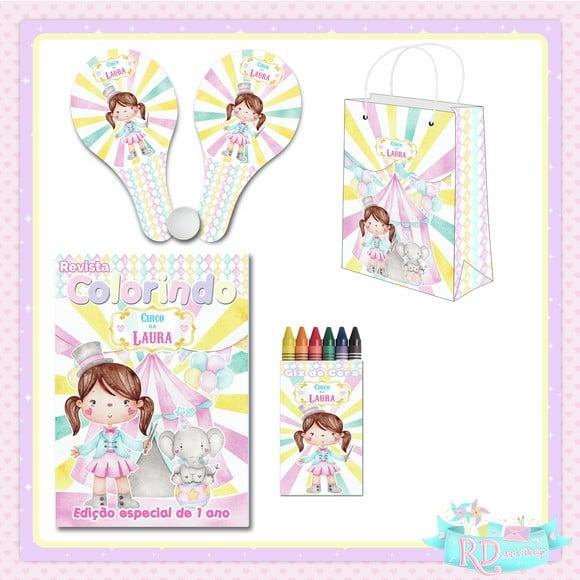 Kit Colorir com Sacolinha e Raquete Circo Rosa