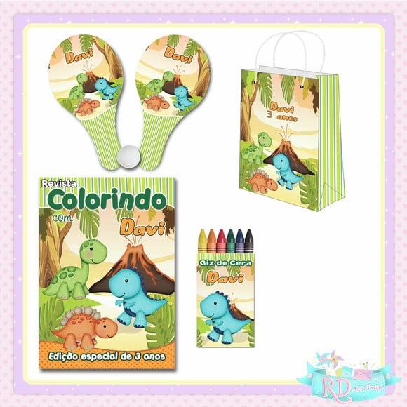 Kit Colorir com Sacolinha e Raquete Dinossauro Cute