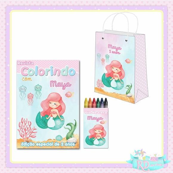 Kit Colorir com Sacolinha Fundo do Mar Rosa