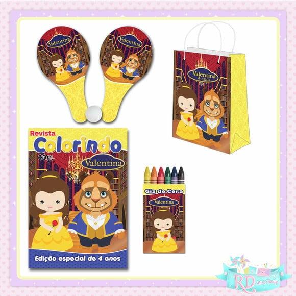 Kit Colorir com Sacolinha Raquete a Bela e a Fera Cute