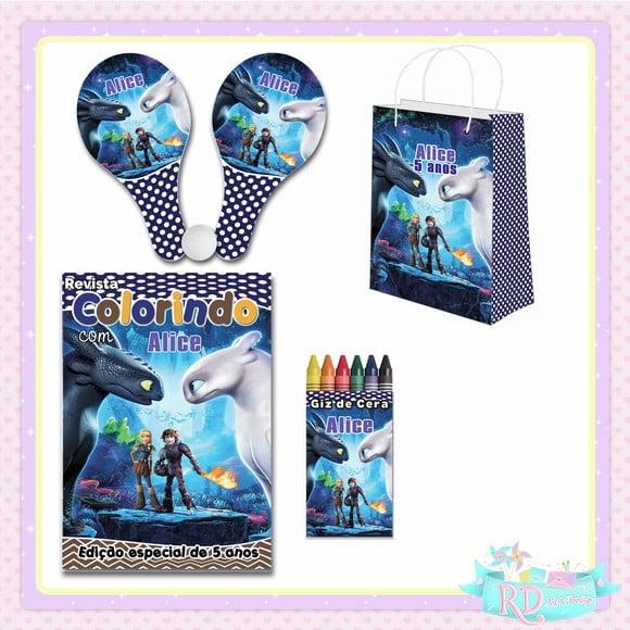 Kit Colorir com Sacolinha Raquete Como Treinar o Seu Dragão