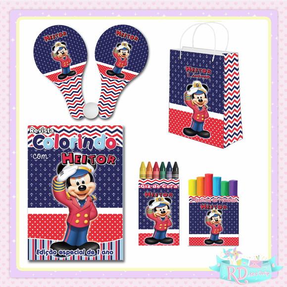 Kit Colorir com Sacolinha Raquete Mickey Marinheiro