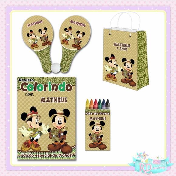 Kit Colorir com Sacolinha Raquete Mickey Safari