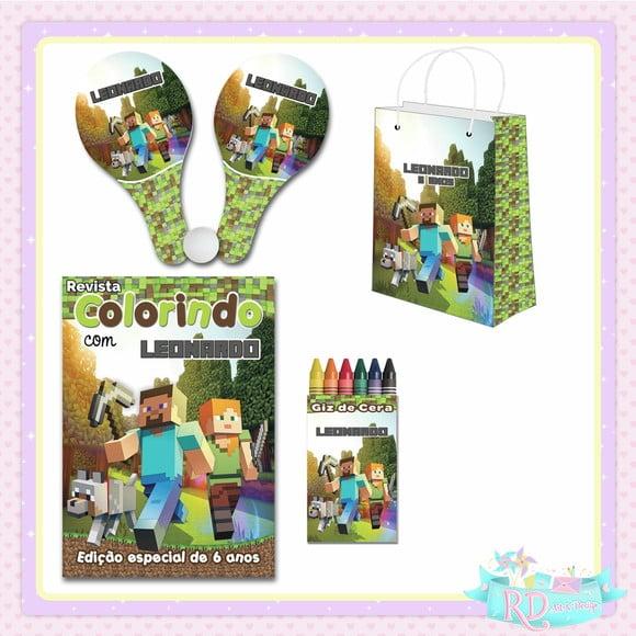 Kit Colorir com Sacolinha Raquete Minecraft