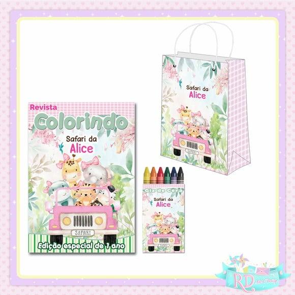 Kit Colorir com Sacolinha Safari Rosa