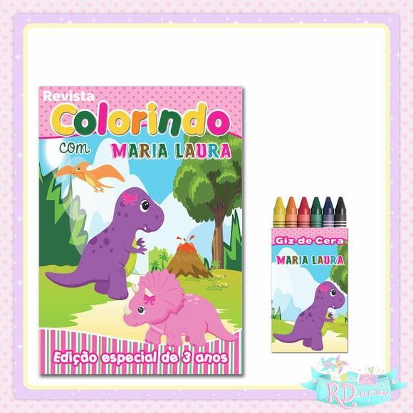 Kit Colorir Dinossauro Rosa Cute