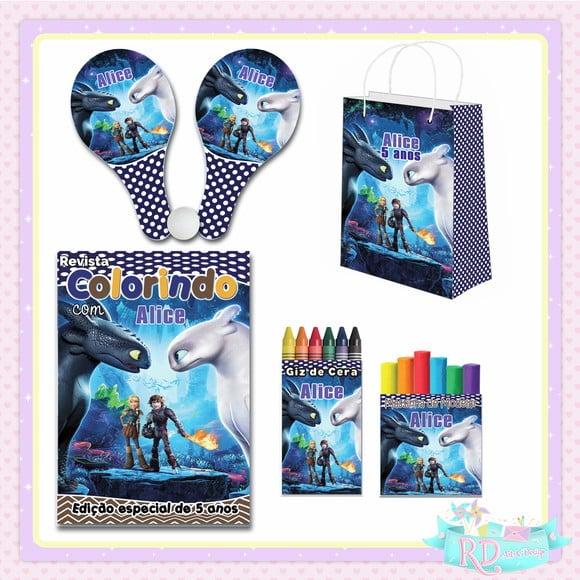 Kit Colorir Massinha Sacola Raquete Como Treinar Seu Dragão