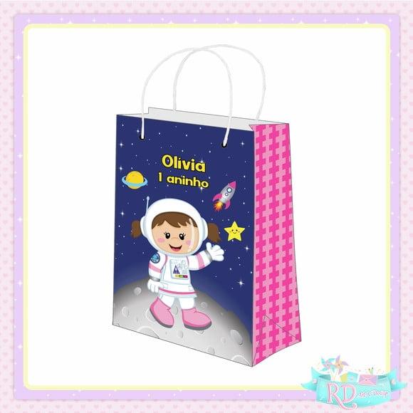Sacolinha Personalizada Astronauta Rosa