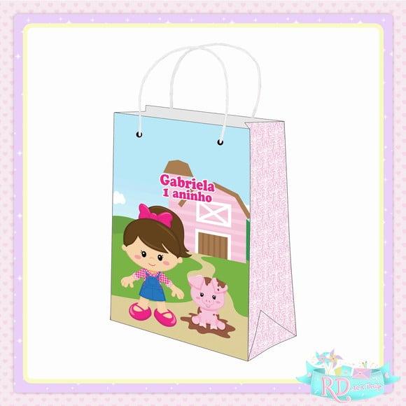Sacolinha Personalizada Fazendinha Rosa