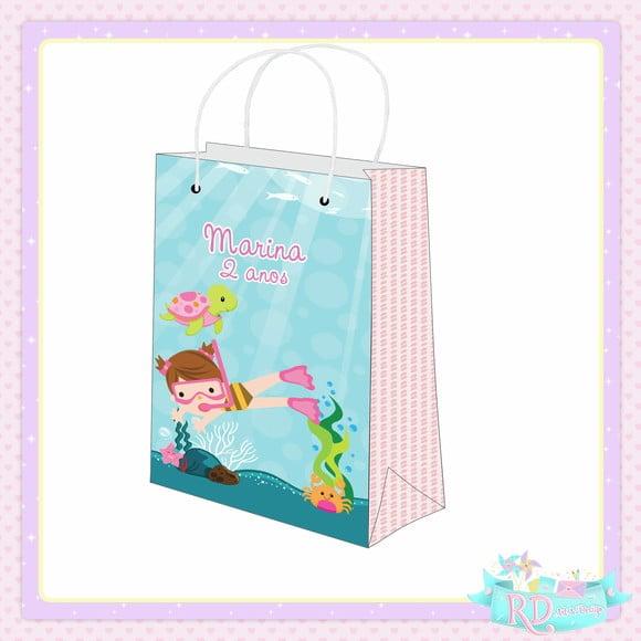 Sacolinha Personalizada Fundo do Mar Rosa