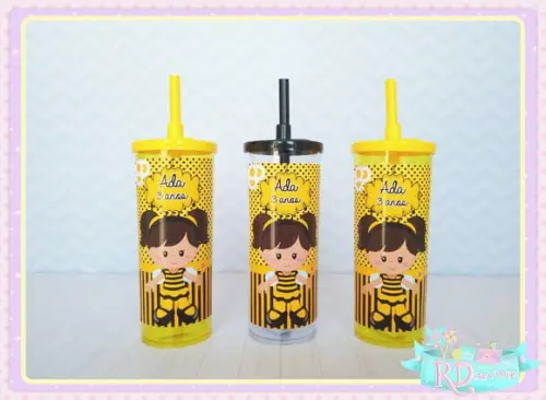 Copo Long Drink com Tampa Abelhinha