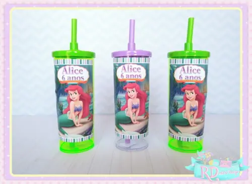 Copo Long Drink com Tampa A Pequena Sereia