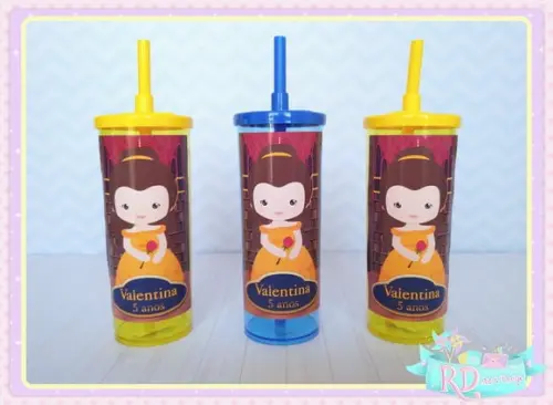 Copo Long Drink com Tampa A Bela e a Fera Cute