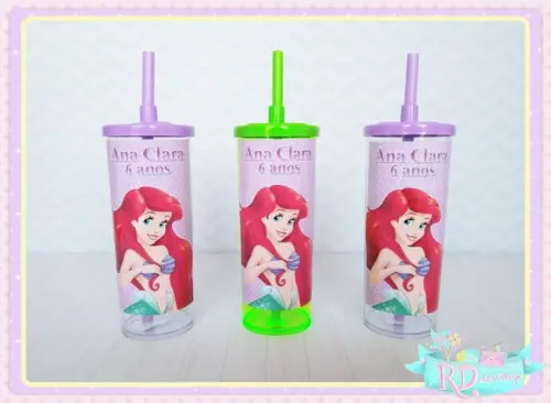 Copo Long Drink com Tampa A Pequena Sereia