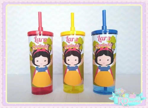 Copo Long Drink com Tampa Branca de Neve Cute