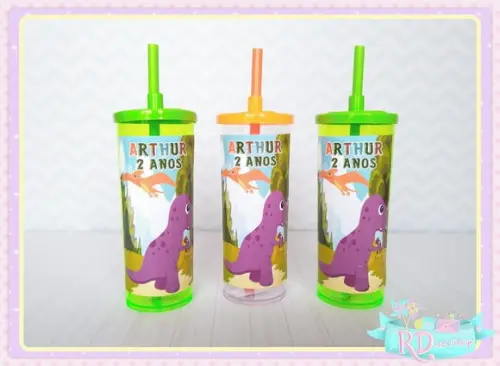 Copo Long Drink com Tampa Dinossauro Cute