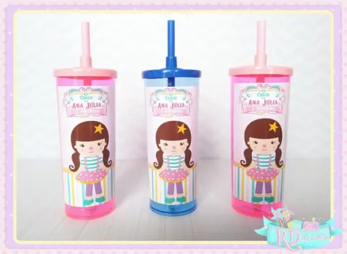 Copo Long Drink com Tampa Circo Rosa