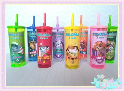 Copo Long Drink com Tampa Patrulha Canina