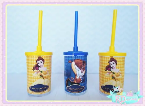 Copo Short Drink com Tampa A Bela e a Fera