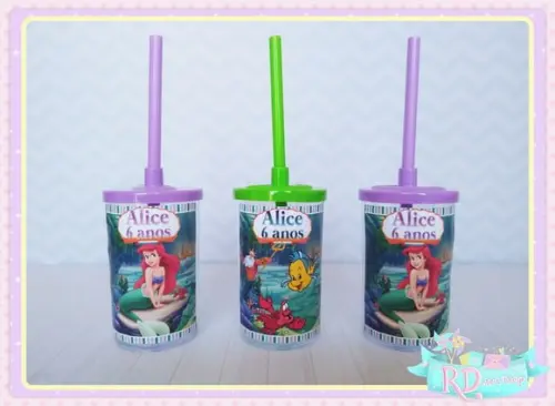 Copo Short Drink com Tampa A Pequena Sereia