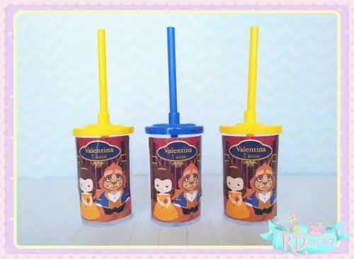 Copo Short Drink com Tampa A Bela e a Fera Cute