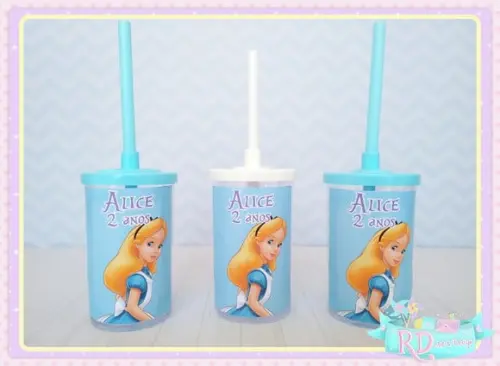 Copo Short Drink com Tampa Alice no País das Maravilhas