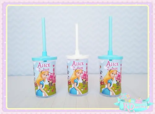 Copo Short Drink com Tampa Alice no País das Maravilhas