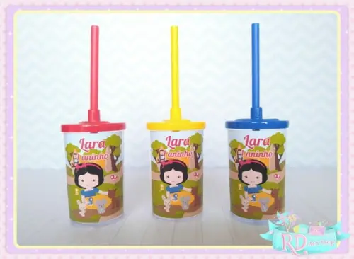 Copo Short Drink com Tampa Branca de Neve Cute