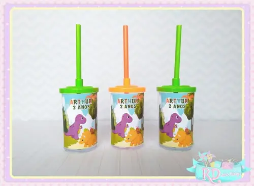 Copo Short Drink com Tampa Dinossauro Cute