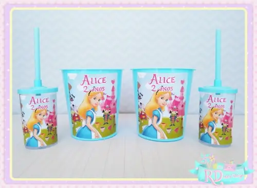 Kit Baldinho e Copo Short Drink Alice no País das Maravilhas