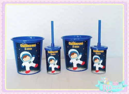 Kit Baldinho E Copo Short Drink Astronauta