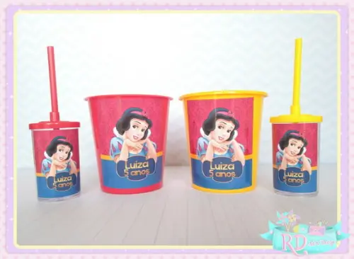 Kit Baldinho e Copo Short Drink Branca de Neve