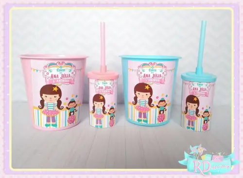 Kit Baldinho e Copo Short Drink Circo Rosa