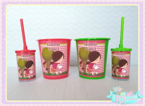 Kit Baldinho e Copo Short Drink Chapeuzinho Vermelho