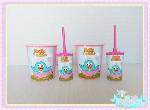 Kit Baldinho E Copo Short Drink Galinha Pintadinha