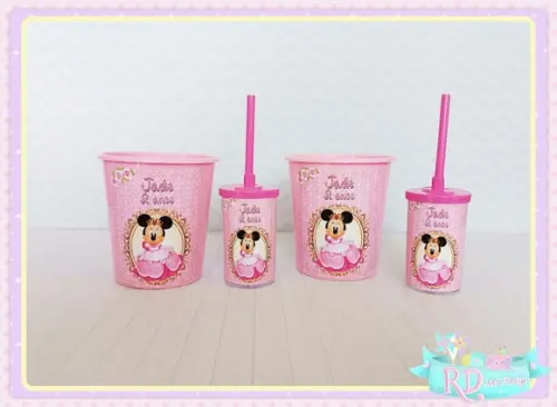 Kit Baldinho E Copo Short Drink Minnie Realeza