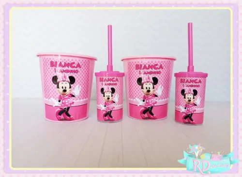 Kit Baldinho E Copo Short Drink Minnie Rosa