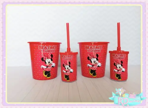 Kit Baldinho E Copo Short Drink Minnie Vermelha