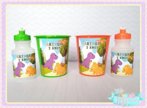 Kit Baldinho e Squeeze Dinossauro Cute