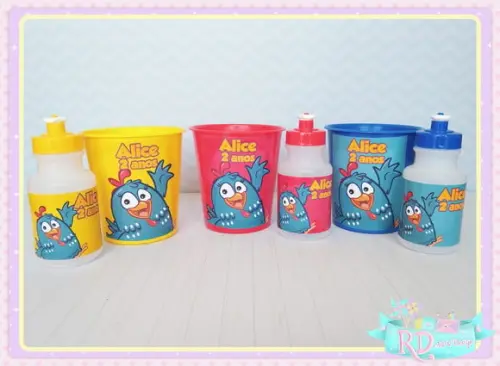 Kit Baldinho e Squeeze Galinha Pintadinha